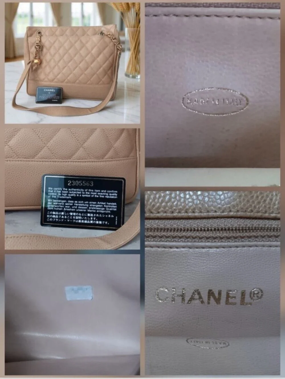 Chanel Vintage Beige Caviar Leather Quilted Tote 24K Gold Plated ✨️ COA